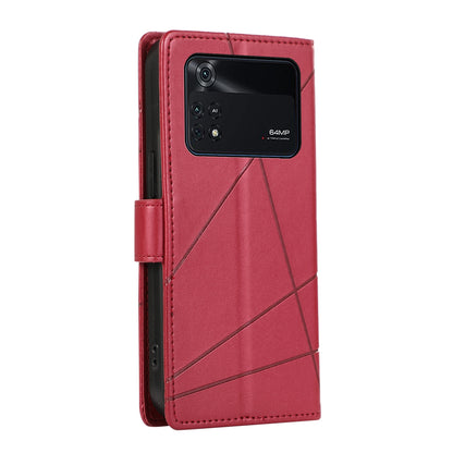 Xiaomi Poco M4 Pro Genuine Leather Texture Embossed Line Phone Case with Card Wallet & Kickstand