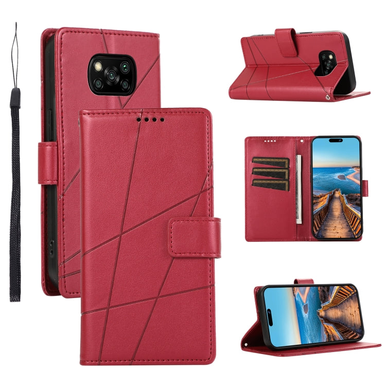 Xiaomi Poco X3 Genuine Leather Texture Embossed Line Phone Case with Card Wallet & Kickstand