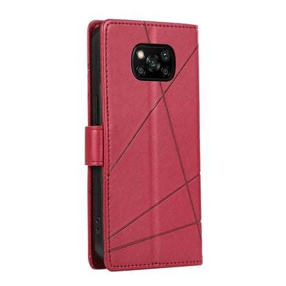 Xiaomi Poco X3 Genuine Leather Texture Embossed Line Phone Case with Card Wallet & Kickstand