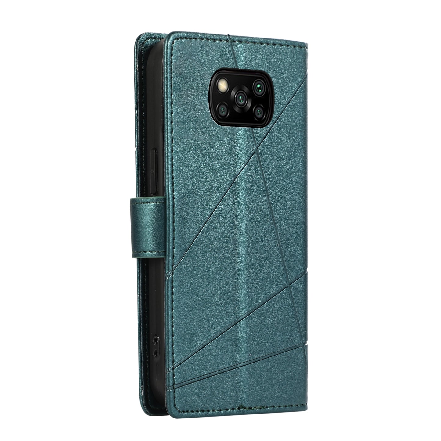 Xiaomi Poco X3 Genuine Leather Texture Embossed Line Phone Case with Card Wallet & Kickstand