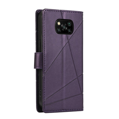 Xiaomi Poco X3 Genuine Leather Texture Embossed Line Phone Case with Card Wallet & Kickstand