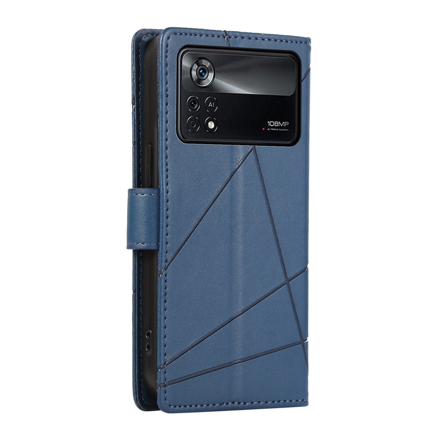 Xiaomi Poco X4 Pro 5g Genuine Leather Texture Embossed Line Phone Case with Card Wallet & Kickstand