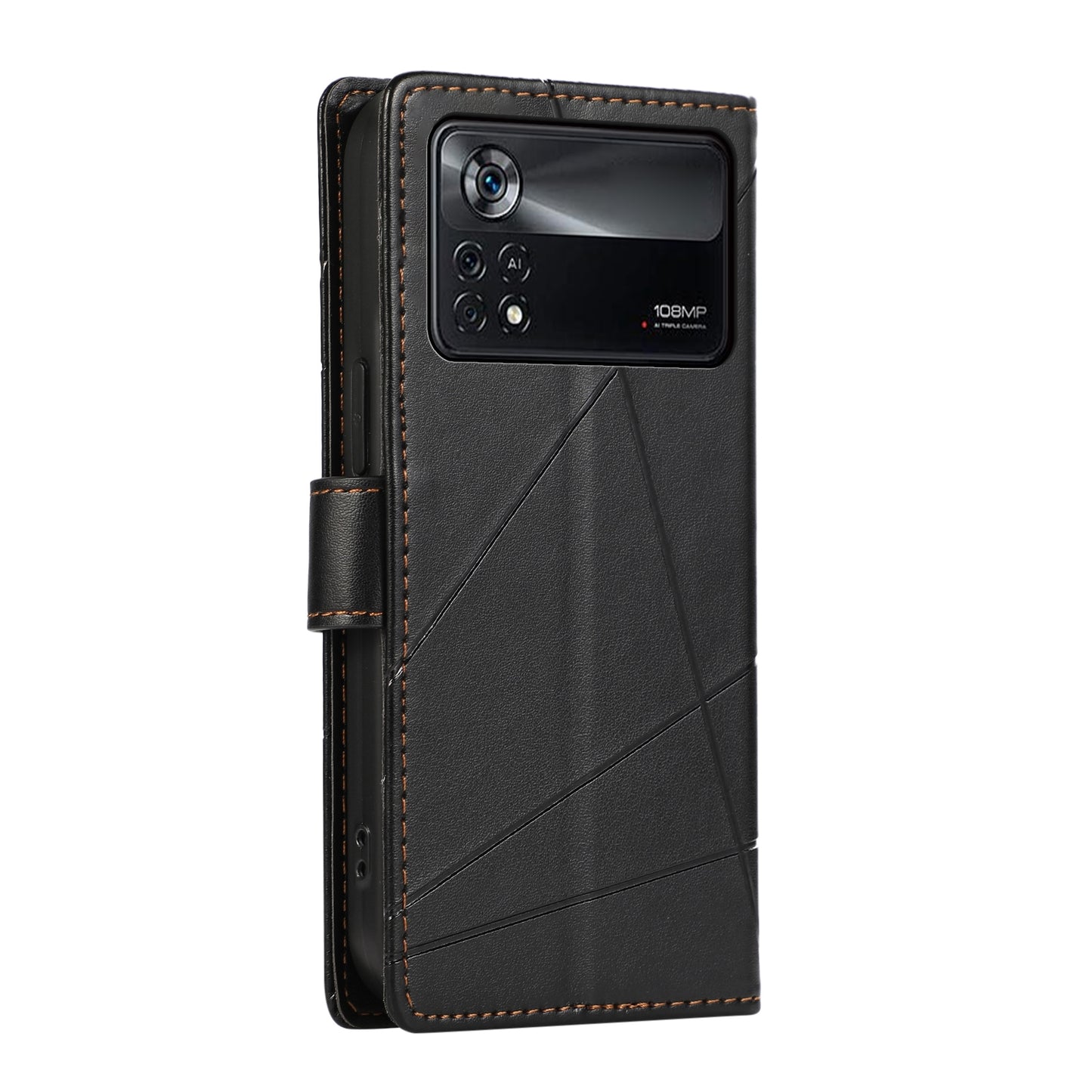 Xiaomi Poco X4 Pro 5g Genuine Leather Texture Embossed Line Phone Case with Card Wallet & Kickstand