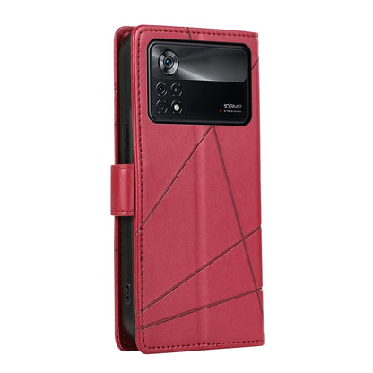 Xiaomi Poco X4 Pro 5g Genuine Leather Texture Embossed Line Phone Case with Card Wallet & Kickstand