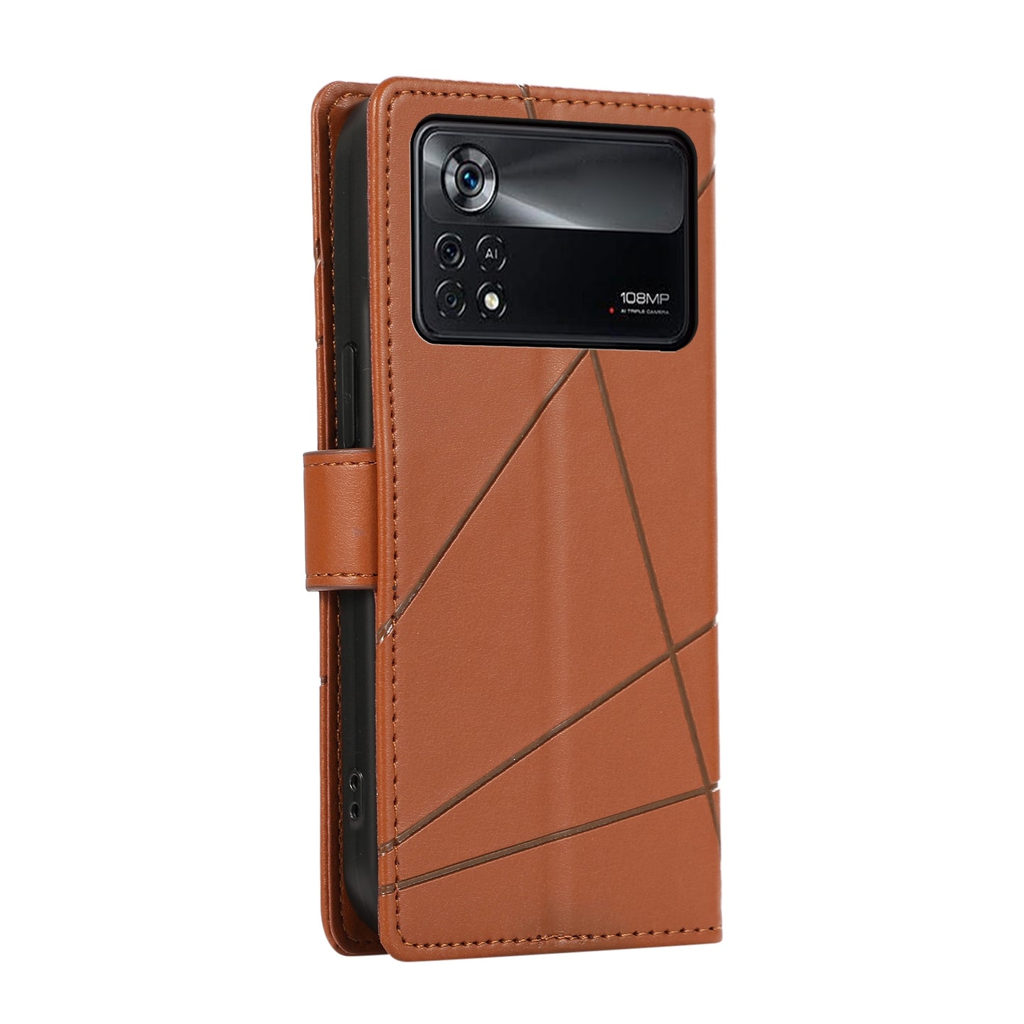 Xiaomi Poco X4 Pro 5g Genuine Leather Texture Embossed Line Phone Case with Card Wallet & Kickstand