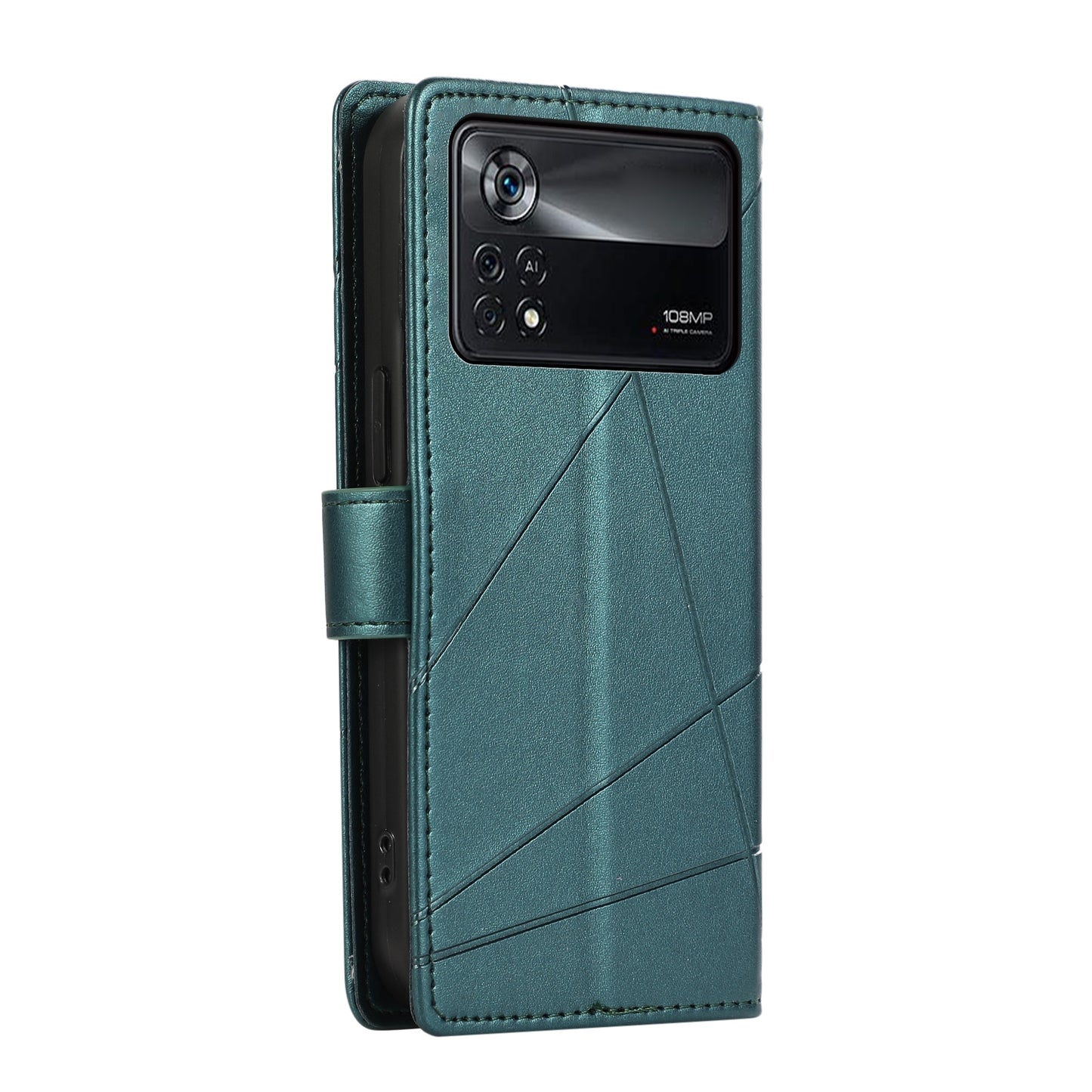 Xiaomi Poco X4 Pro 5g Genuine Leather Texture Embossed Line Phone Case with Card Wallet & Kickstand