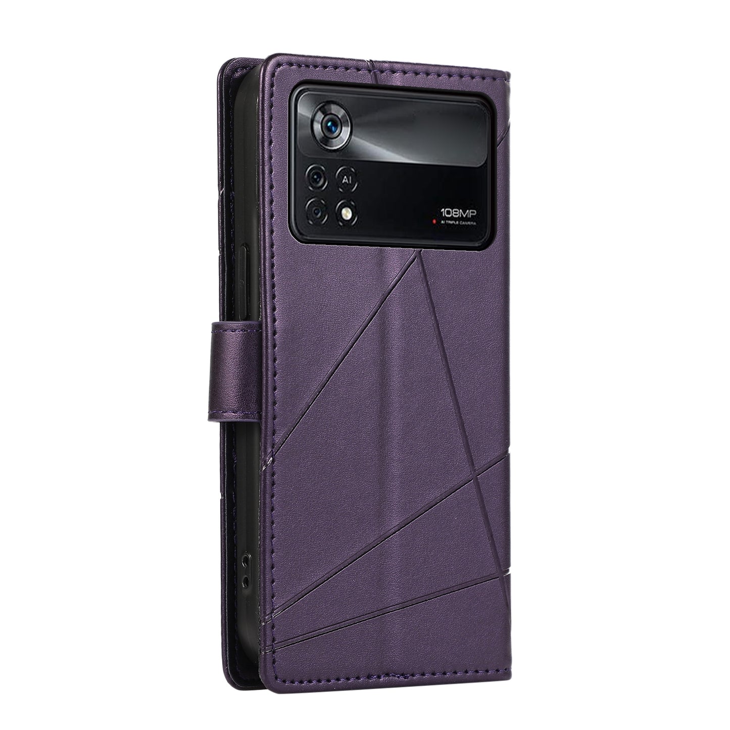 Xiaomi Poco X4 Pro 5g Genuine Leather Texture Embossed Line Phone Case with Card Wallet & Kickstand