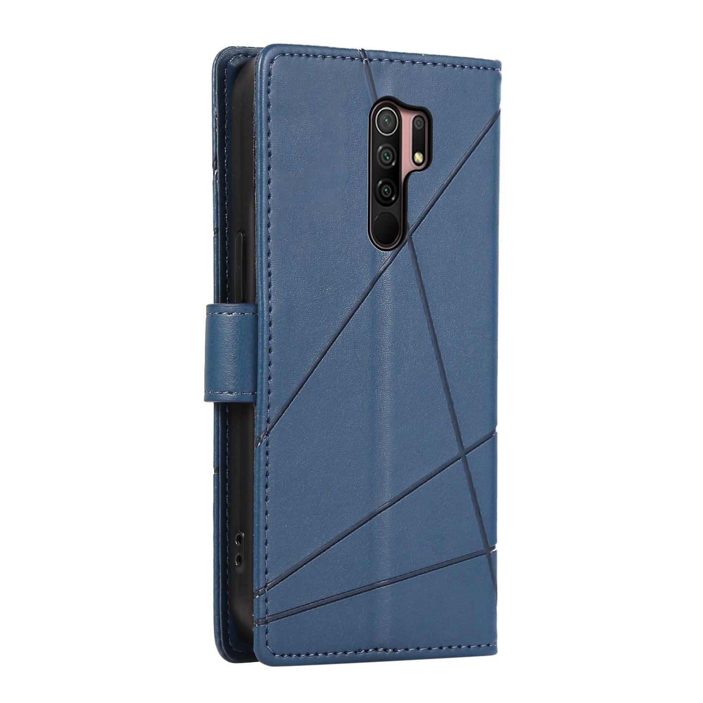 Xiaomi Redmi 9 Genuine Leather Texture Embossed Line Phone Case with Card Wallet & Kickstand