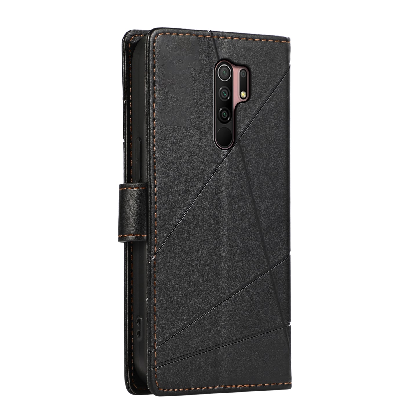 Xiaomi Redmi 9 Genuine Leather Texture Embossed Line Phone Case with Card Wallet & Kickstand