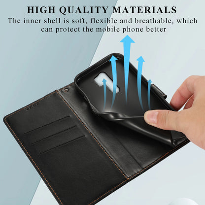 Xiaomi Redmi 9 Genuine Leather Texture Embossed Line Phone Case with Card Wallet & Kickstand