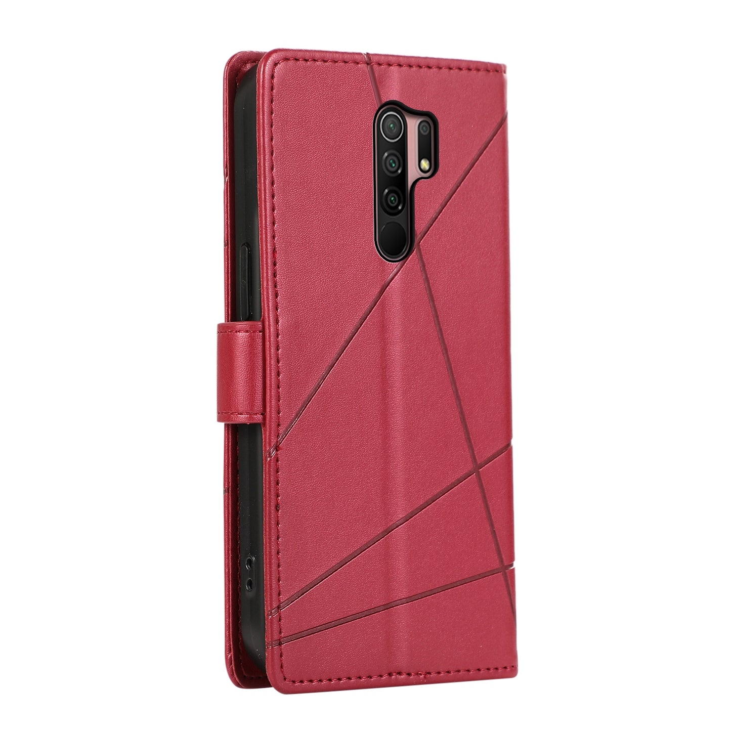 Xiaomi Redmi 9 Genuine Leather Texture Embossed Line Phone Case with Card Wallet & Kickstand