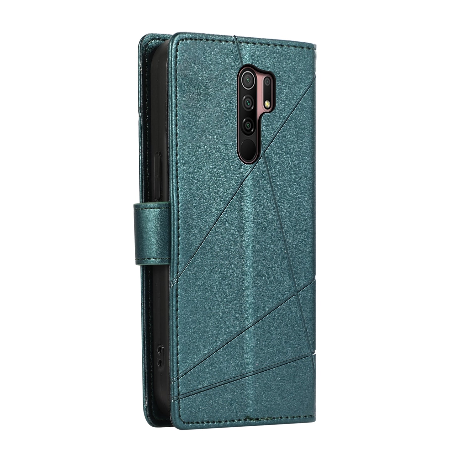 Xiaomi Redmi 9 Genuine Leather Texture Embossed Line Phone Case with Card Wallet & Kickstand