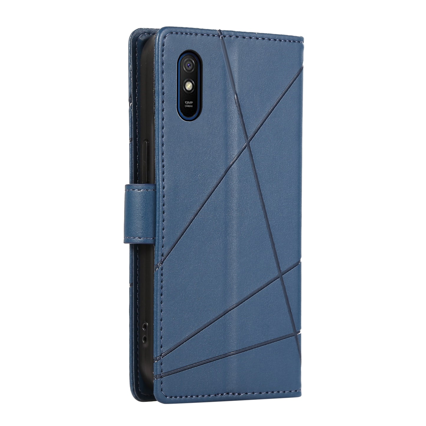 Xiaomi Redmi 9A Genuine Leather Texture Embossed Line Phone Case with Card Wallet & Kickstand