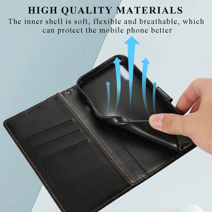 Xiaomi Redmi 9A Genuine Leather Texture Embossed Line Phone Case with Card Wallet & Kickstand