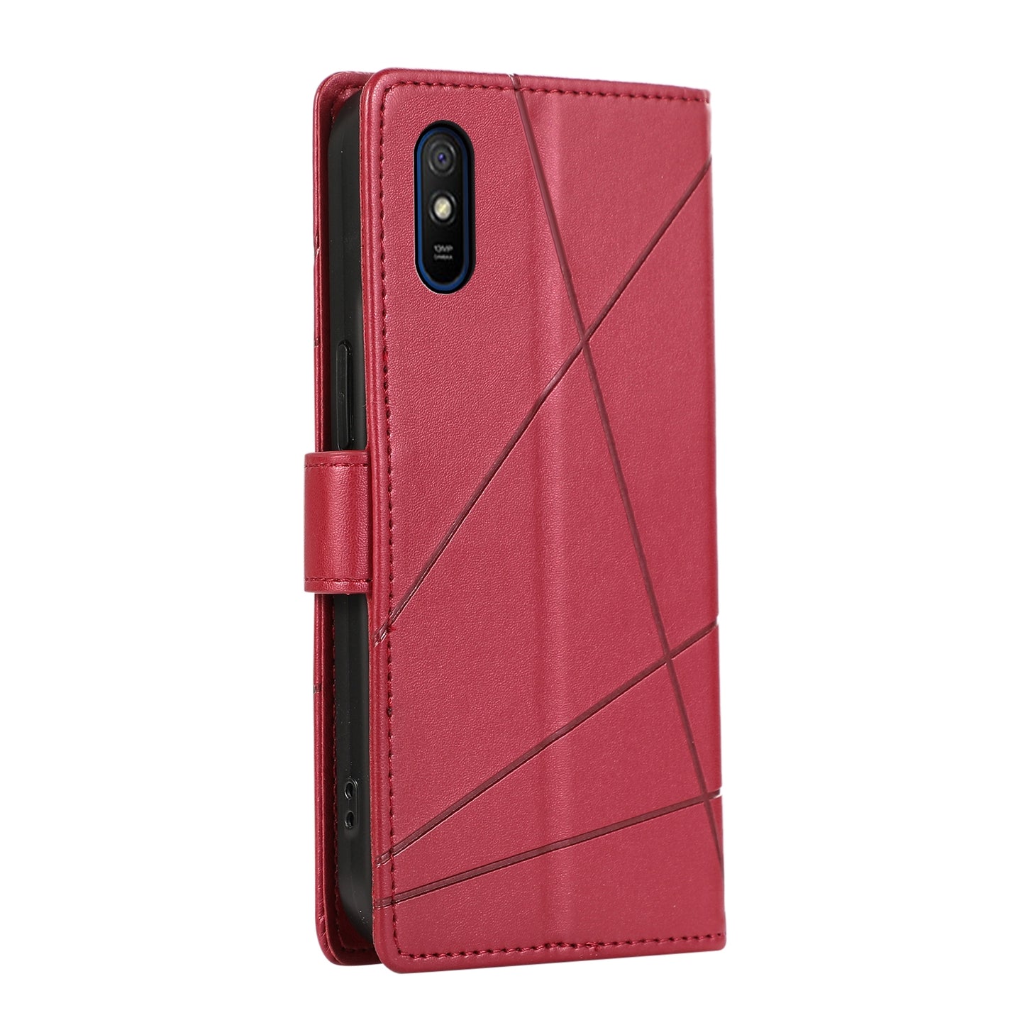 Xiaomi Redmi 9A Genuine Leather Texture Embossed Line Phone Case with Card Wallet & Kickstand