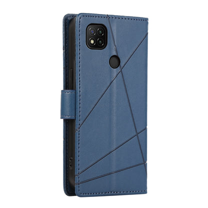 Xiaomi Redmi 9C Genuine Leather Texture Embossed Line Phone Case with Card Wallet & Kickstand