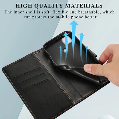 Xiaomi Redmi 9C Genuine Leather Texture Embossed Line Phone Case with Card Wallet & Kickstand