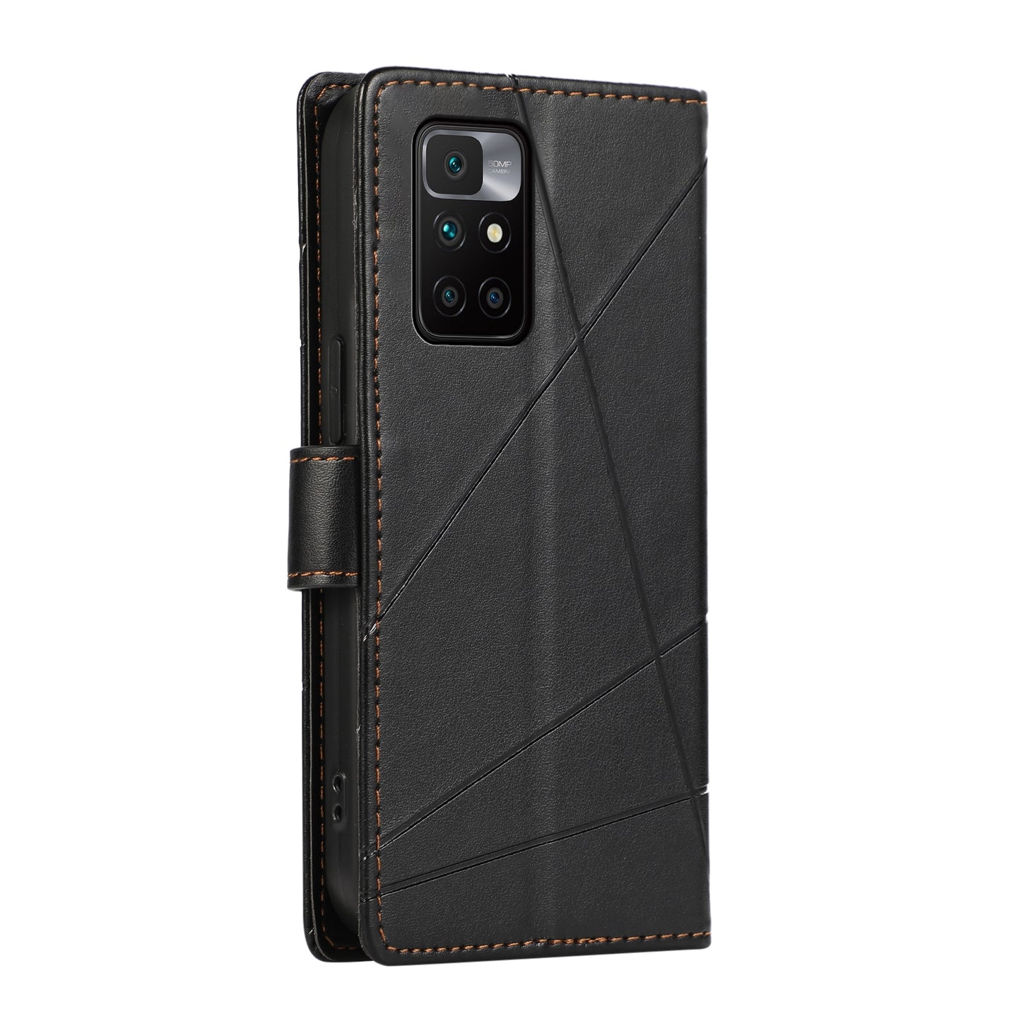 Xiaomi Redmi 10 2022 Genuine Leather Texture Embossed Line Phone Case with Card Wallet & Kickstand