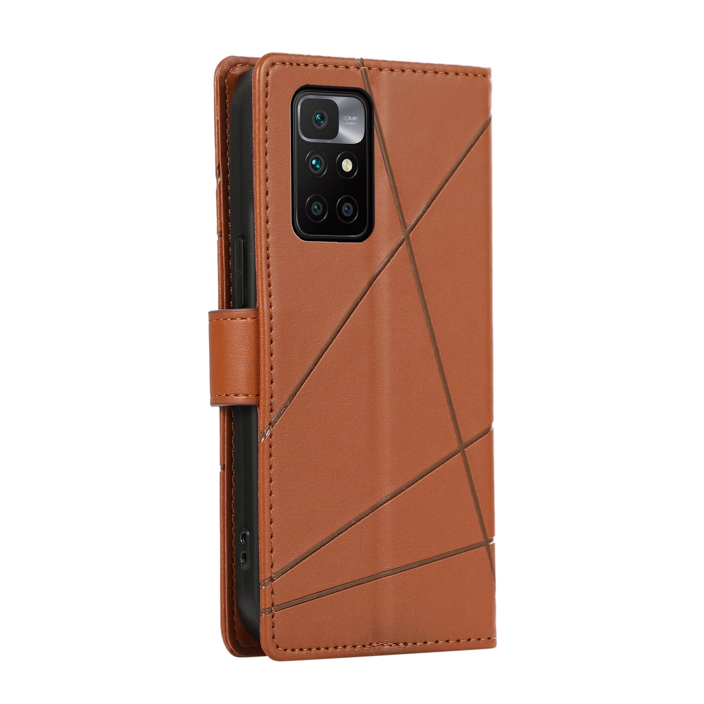 Xiaomi Redmi 10 2022 Genuine Leather Texture Embossed Line Phone Case with Card Wallet & Kickstand