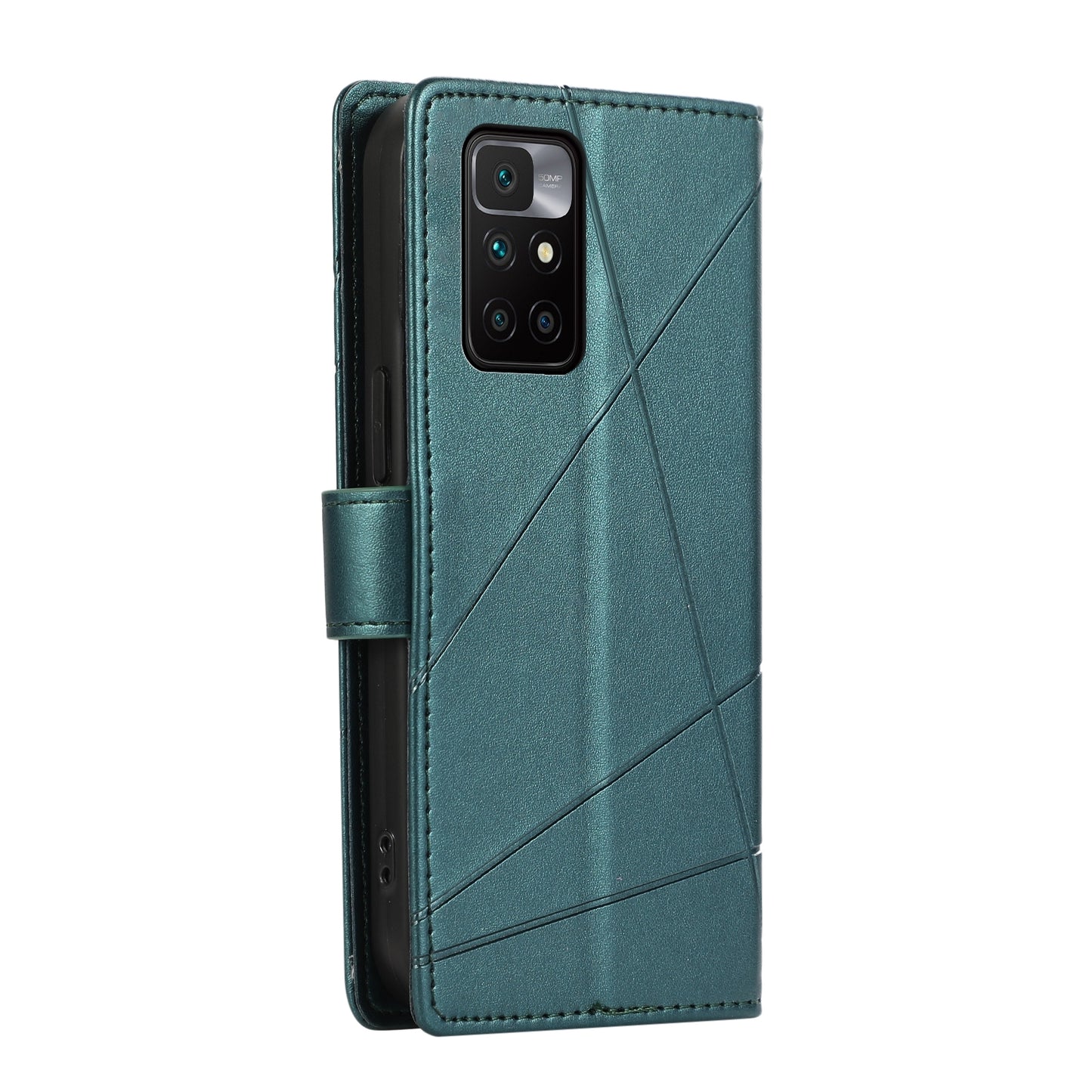 Xiaomi Redmi 10 2022 Genuine Leather Texture Embossed Line Phone Case with Card Wallet & Kickstand