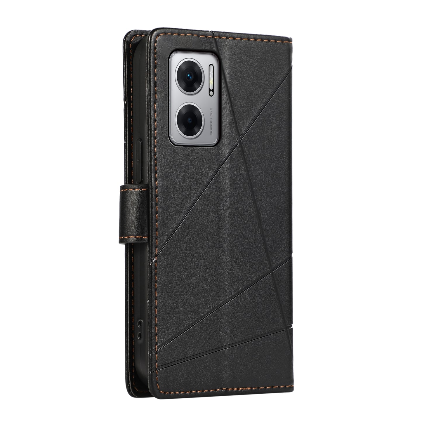 Xiaomi Redmi 10 5g Genuine Leather Texture Embossed Line Phone Case with Card Wallet & Kickstand