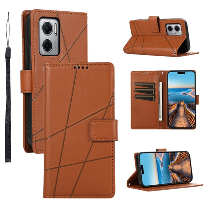 Xiaomi Redmi 10 5g Genuine Leather Texture Embossed Line Phone Case with Card Wallet & Kickstand