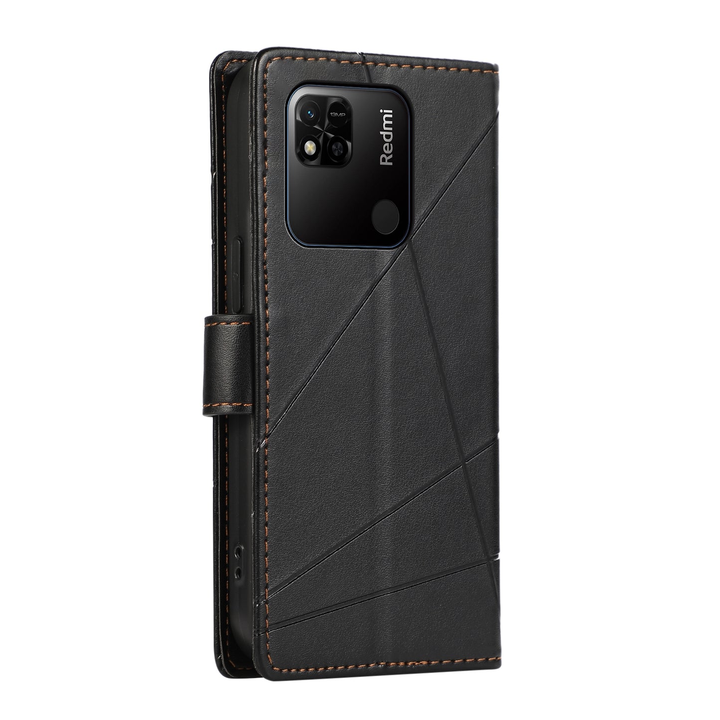 Xiaomi Redmi 10A Genuine Leather Texture Embossed Line Phone Case with Card Wallet & Kickstand