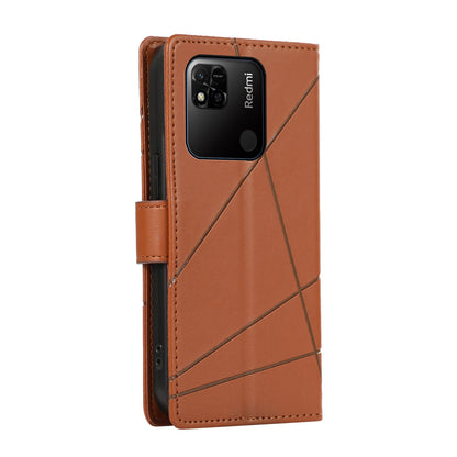 Xiaomi Redmi 10A Genuine Leather Texture Embossed Line Phone Case with Card Wallet & Kickstand