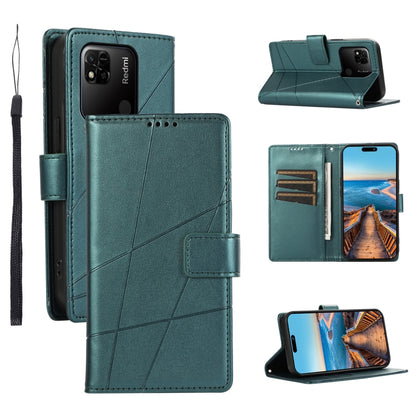 Xiaomi Redmi 10A Genuine Leather Texture Embossed Line Phone Case with Card Wallet & Kickstand