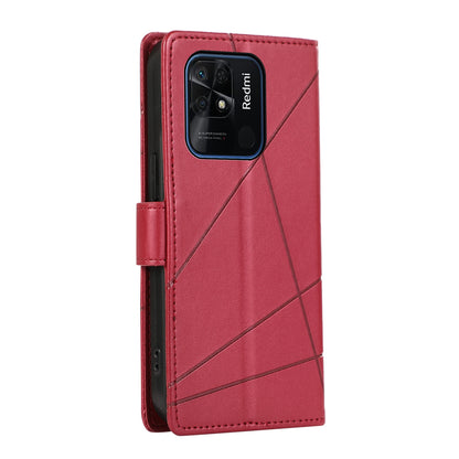 Xiaomi Redmi 10C Genuine Leather Texture Embossed Line Phone Case with Card Wallet & Kickstand