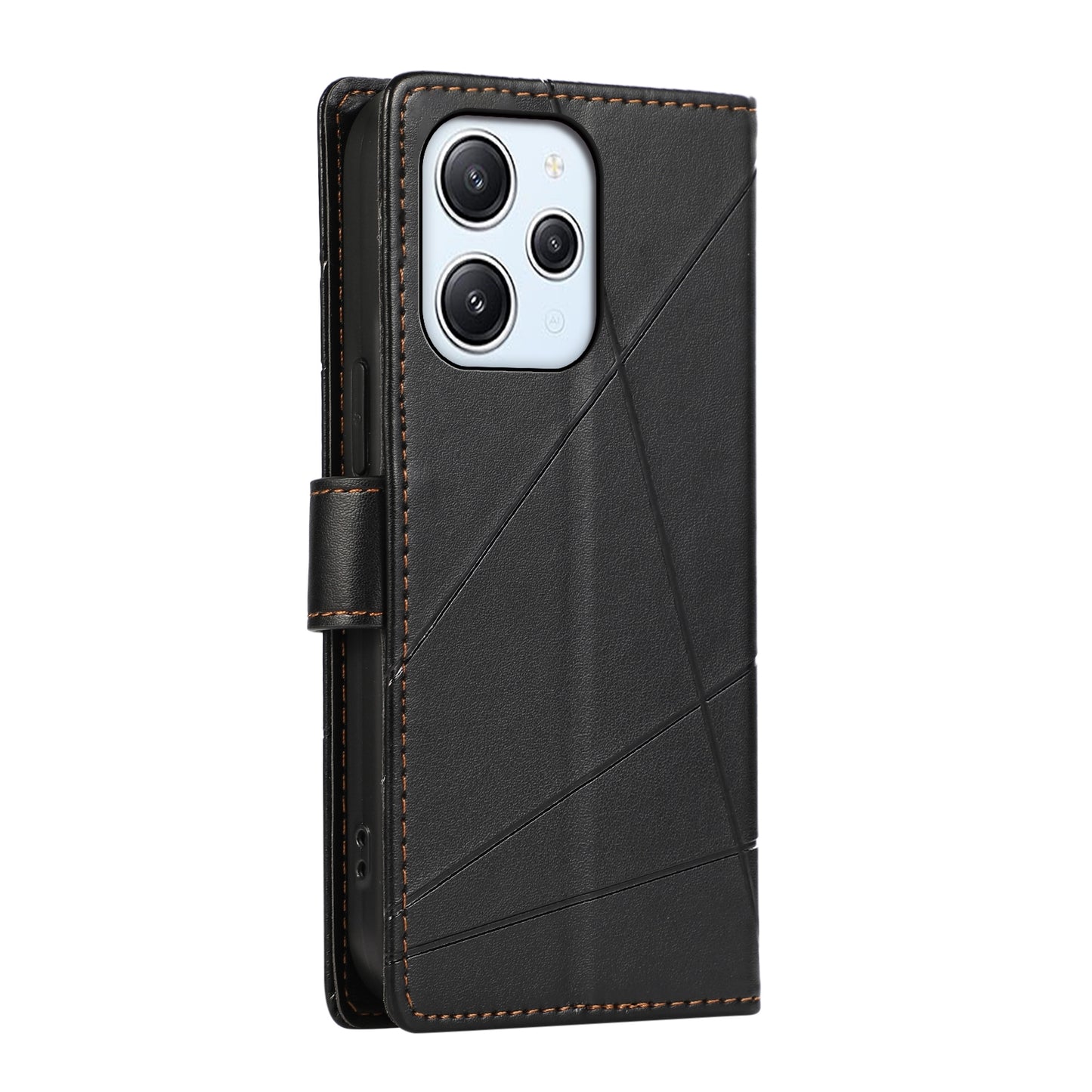 Xiaomi Redmi 12 Genuine Leather Texture Embossed Line Phone Case with Card Wallet & Kickstand