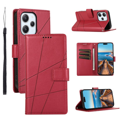 Xiaomi Redmi 12 Genuine Leather Texture Embossed Line Phone Case with Card Wallet & Kickstand