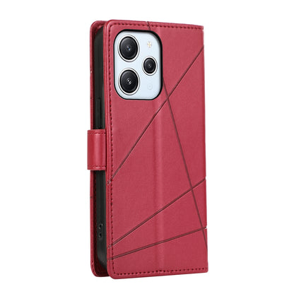 Xiaomi Redmi 12 Genuine Leather Texture Embossed Line Phone Case with Card Wallet & Kickstand