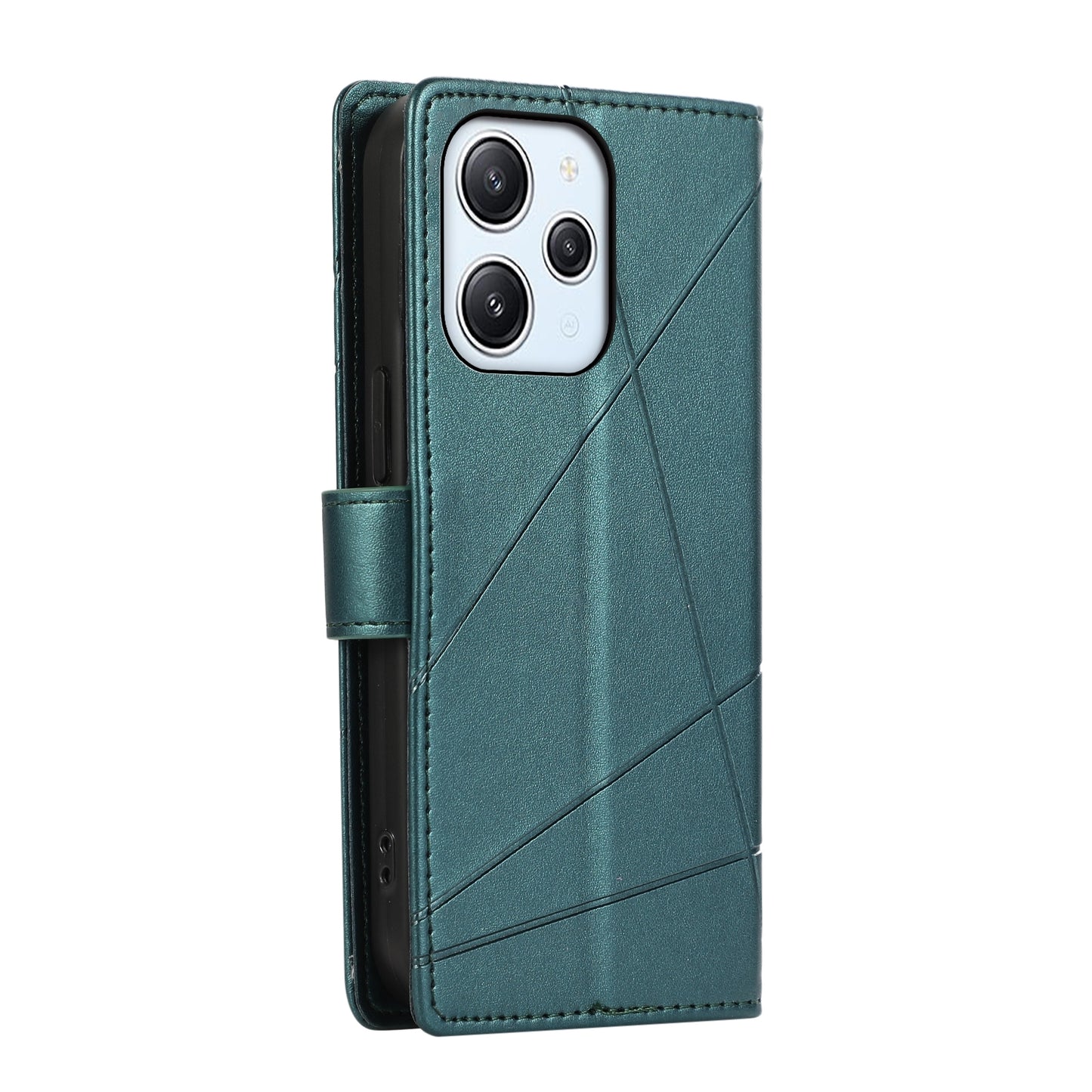 Xiaomi Redmi 12 Genuine Leather Texture Embossed Line Phone Case with Card Wallet & Kickstand