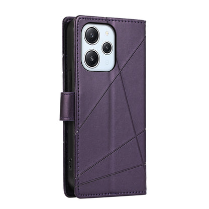 Xiaomi Redmi 12 Genuine Leather Texture Embossed Line Phone Case with Card Wallet & Kickstand