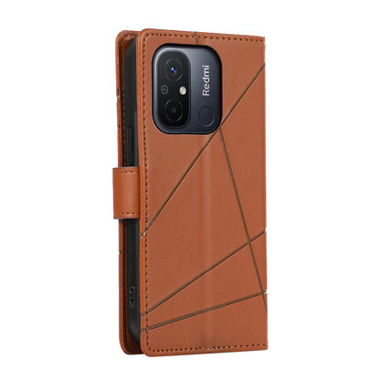 Xiaomi Redmi 12C Genuine Leather Texture Embossed Line Phone Case with Card Wallet & Kickstand