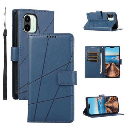 Xiaomi Redmi A1 Genuine Leather Texture Embossed Line Phone Case with Card Wallet & Kickstand