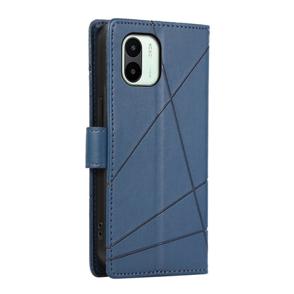 Xiaomi Redmi A1 Genuine Leather Texture Embossed Line Phone Case with Card Wallet & Kickstand