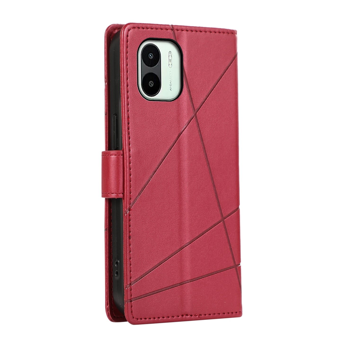 Xiaomi Redmi A1 Genuine Leather Texture Embossed Line Phone Case with Card Wallet & Kickstand