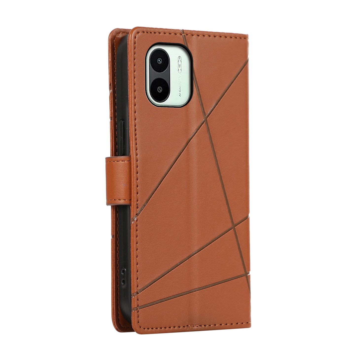 Xiaomi Redmi A1 Genuine Leather Texture Embossed Line Phone Case with Card Wallet & Kickstand