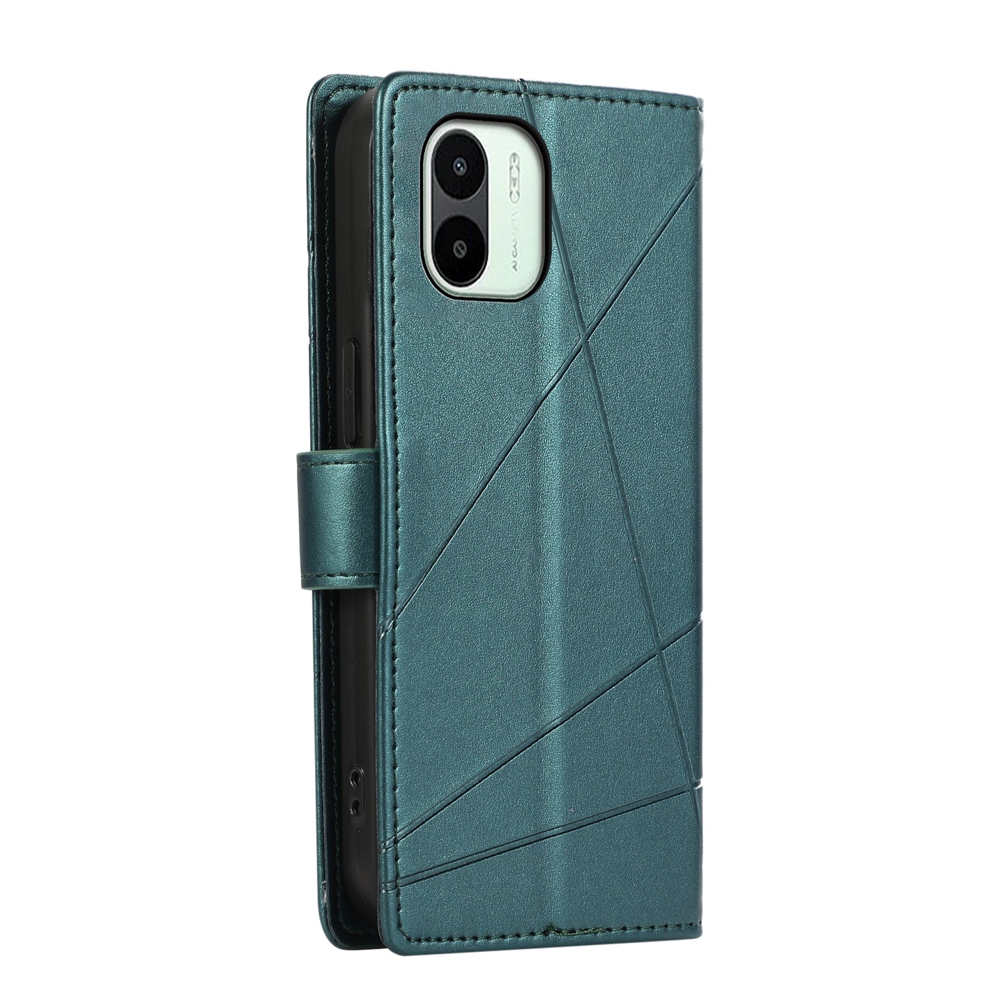 Xiaomi Redmi A1 Genuine Leather Texture Embossed Line Phone Case with Card Wallet & Kickstand