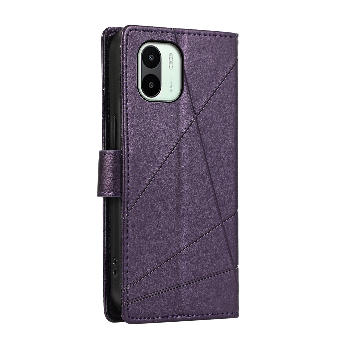 Xiaomi Redmi A1 Genuine Leather Texture Embossed Line Phone Case with Card Wallet & Kickstand