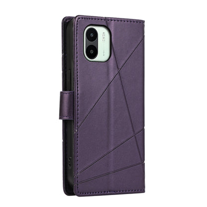 Xiaomi Redmi A1 Genuine Leather Texture Embossed Line Phone Case with Card Wallet & Kickstand