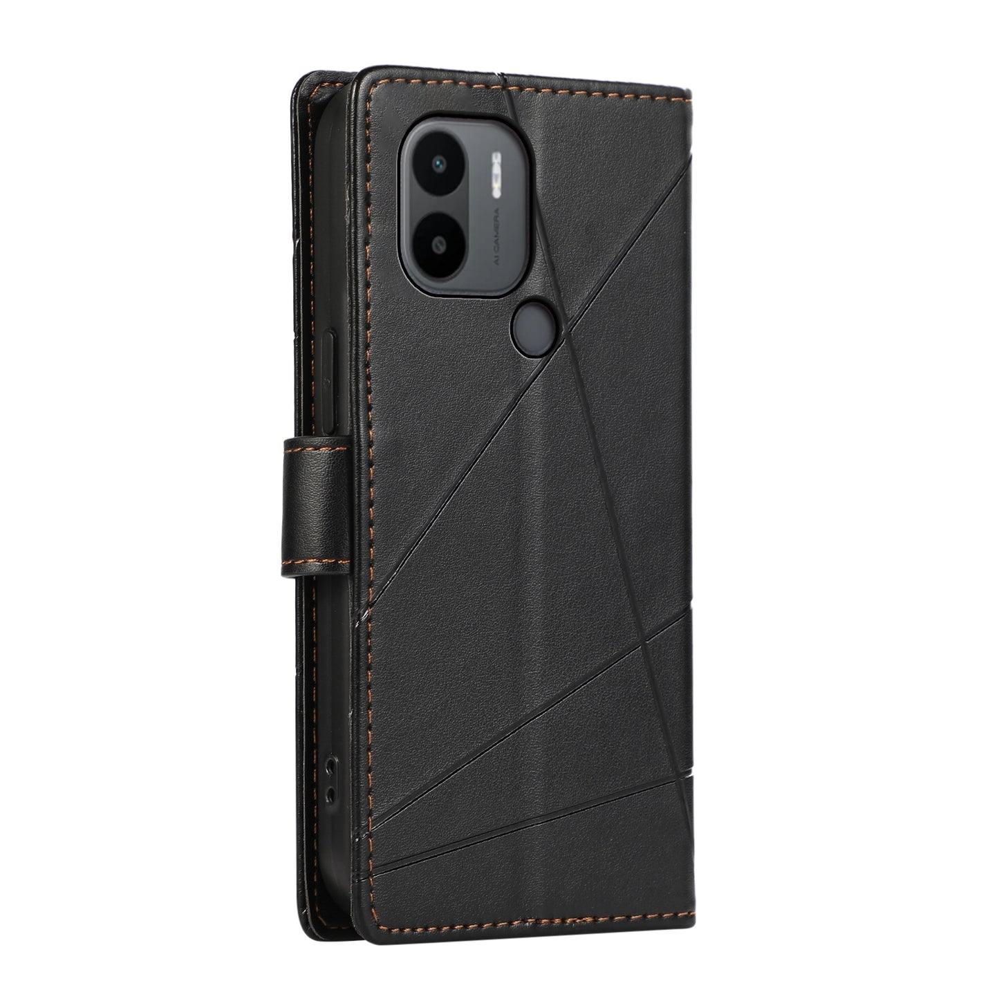 Xiaomi Redmi A1+ Genuine Leather Texture Embossed Line Phone Case with Card Wallet & Kickstand