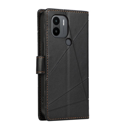 Xiaomi Redmi A1+ Genuine Leather Texture Embossed Line Phone Case with Card Wallet & Kickstand