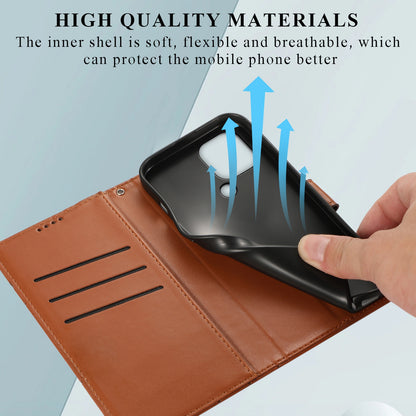 Xiaomi Redmi A1+ Genuine Leather Texture Embossed Line Phone Case with Card Wallet & Kickstand