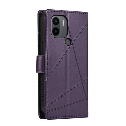 Xiaomi Redmi A1+ Genuine Leather Texture Embossed Line Phone Case with Card Wallet & Kickstand