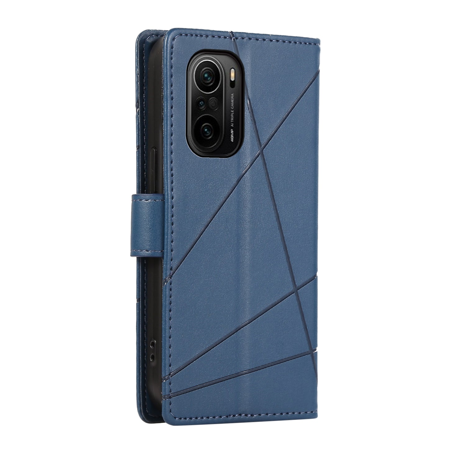 Xiaomi Redmi K40 Genuine Leather Texture Embossed Line Phone Case with Card Wallet & Kickstand