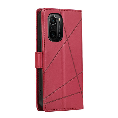 Xiaomi Redmi K40 Genuine Leather Texture Embossed Line Phone Case with Card Wallet & Kickstand