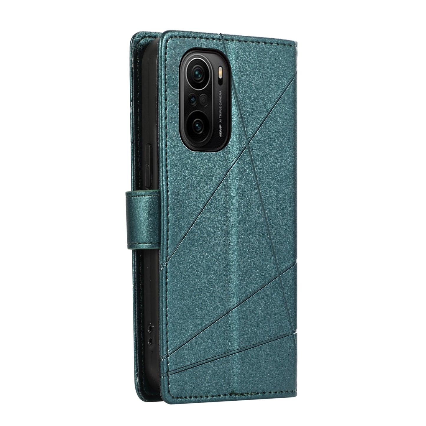 Xiaomi Redmi K40 Genuine Leather Texture Embossed Line Phone Case with Card Wallet & Kickstand